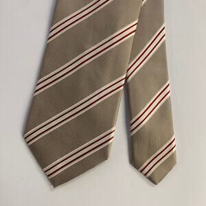 ERMENEGILDO ZEGNA One Size Tan Red Diagonal Stripe Silk Tie